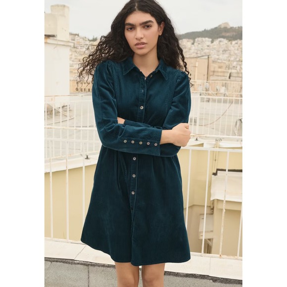 Wrap London Button-through Lightweight cotton cord Dress Petrol Green Size 4 - Picture 1 of 10